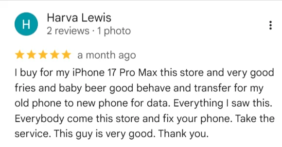 Google review screenshot: 5-star Google review screenshot
