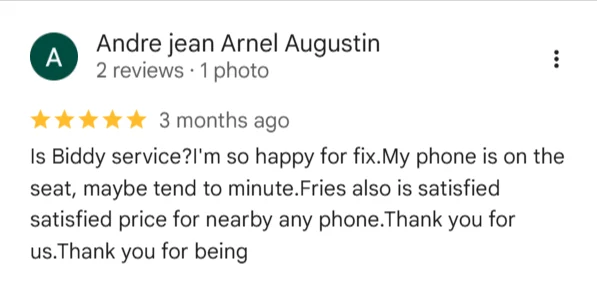 Google review screenshot: 5-star Google review screenshot
