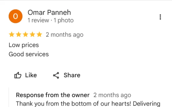 Google review screenshot: 5-star Google review screenshot