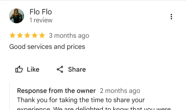 Google review screenshot: 5-star Google review screenshot