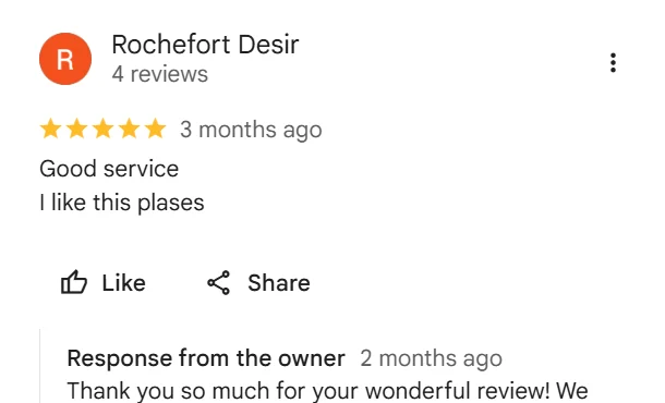 Google review screenshot: 5-star Google review screenshot