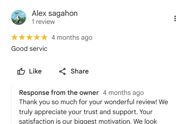Google review screenshot: 5-star Google review screenshot