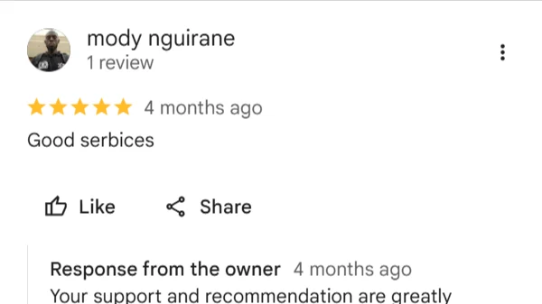 Google review screenshot: 5-star Google review screenshot